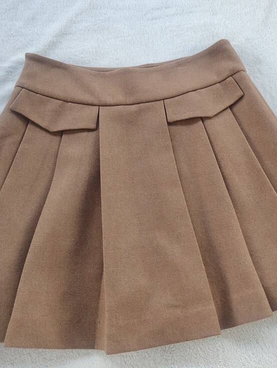 Dresses & Skirts - High-Waist Pleated Tan Skater Skirt